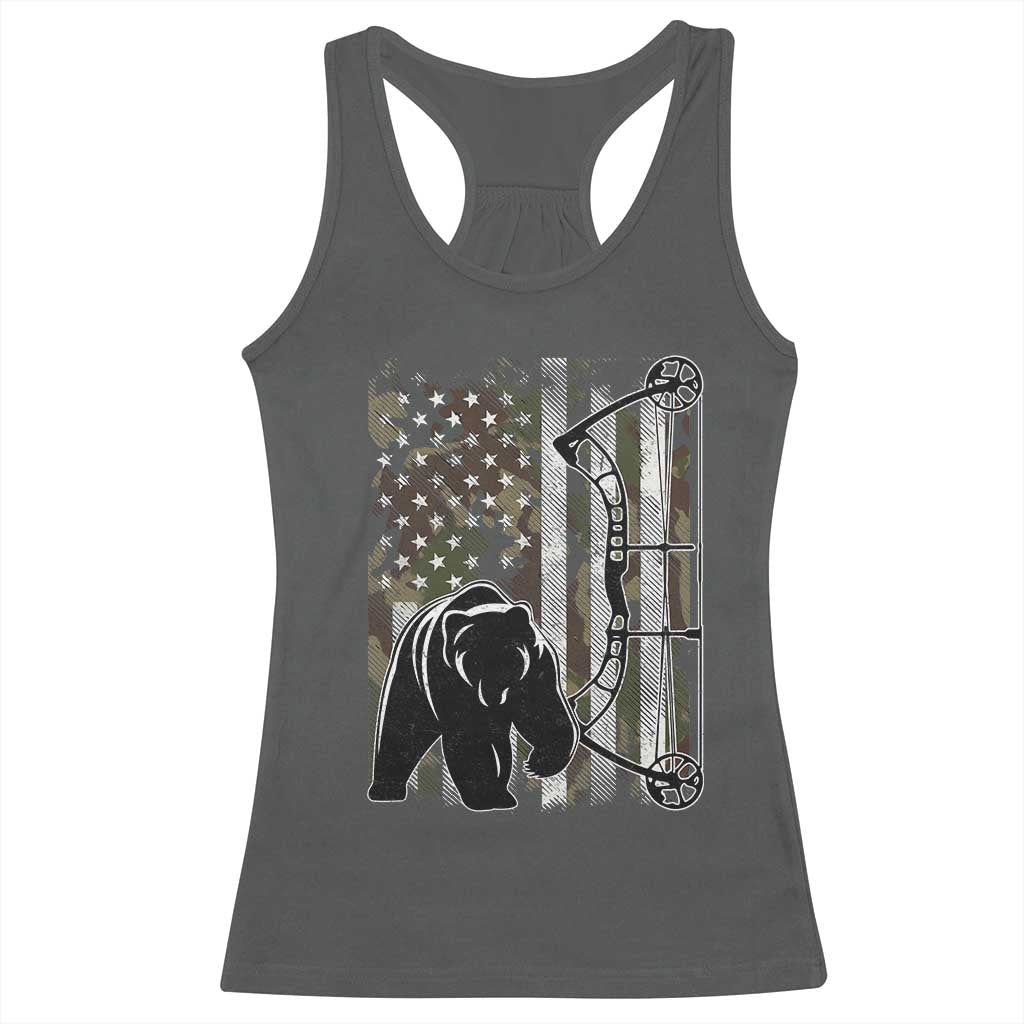 Bear Bowhunting Bow Archery Vintage Camo American Flag Racerback Tank Top - Wonder Print Shop