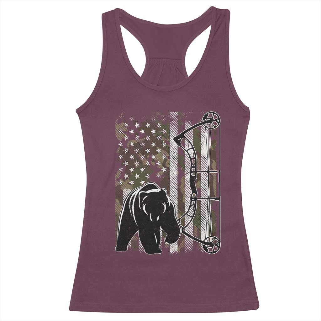 Bear Bowhunting Bow Archery Vintage Camo American Flag Racerback Tank Top - Wonder Print Shop