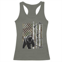 Bear Bowhunting Bow Archery Vintage Camo American Flag Racerback Tank Top - Wonder Print Shop