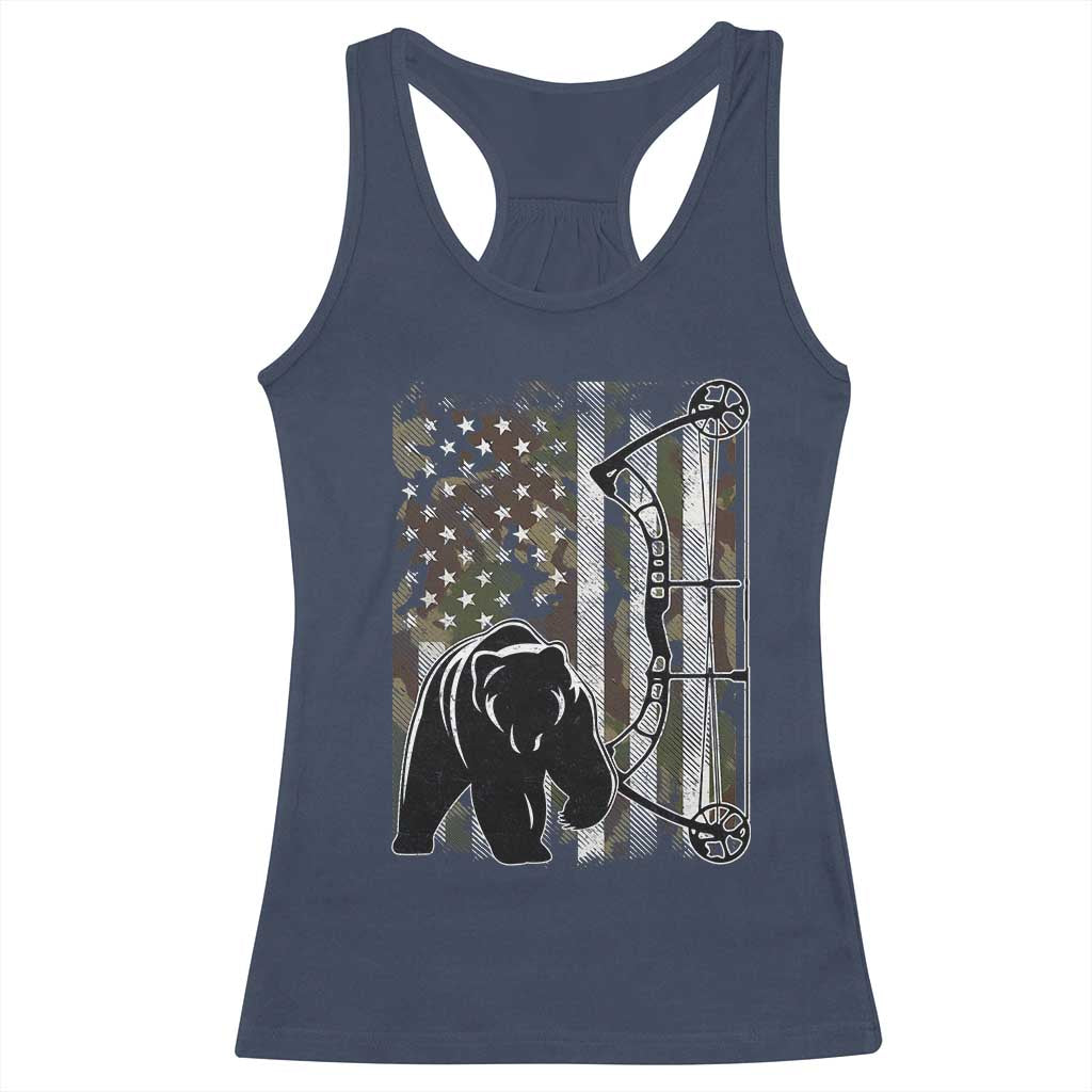Bear Bowhunting Bow Archery Vintage Camo American Flag Racerback Tank Top - Wonder Print Shop
