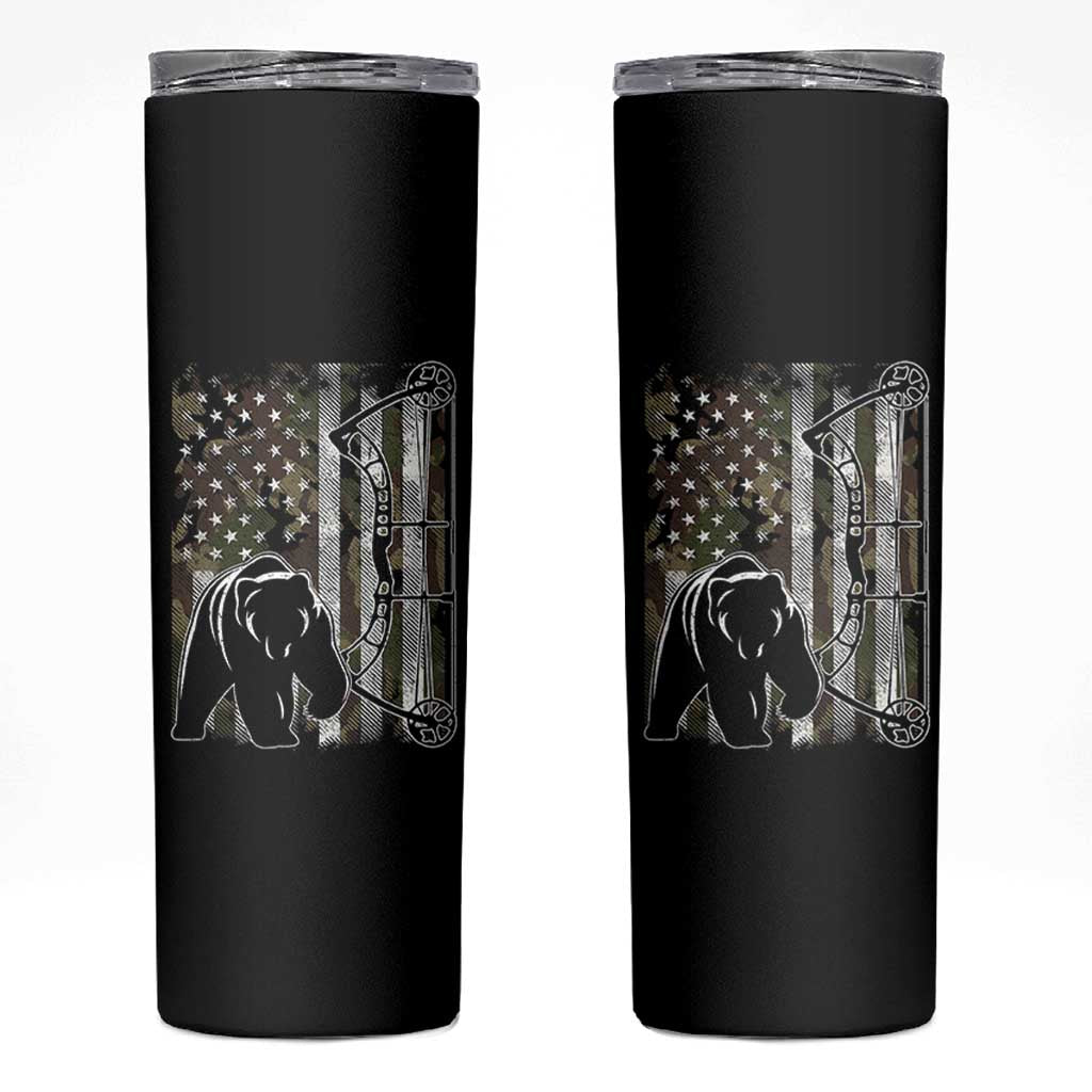 Bear Bowhunting Bow Archery Vintage Camo American Flag Skinny Tumbler - Wonder Print Shop