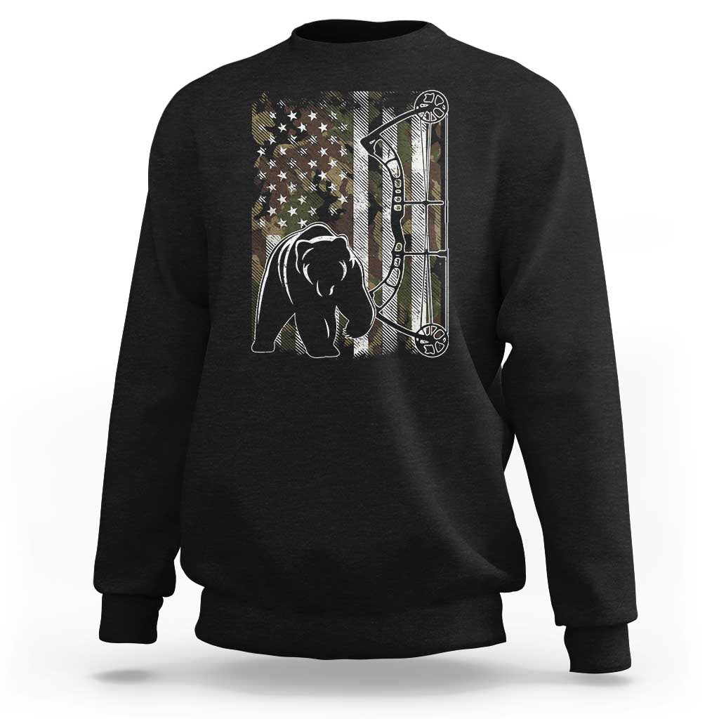 Bear Bowhunting Bow Archery Vintage Camo American Flag Sweatshirt - Wonder Print Shop