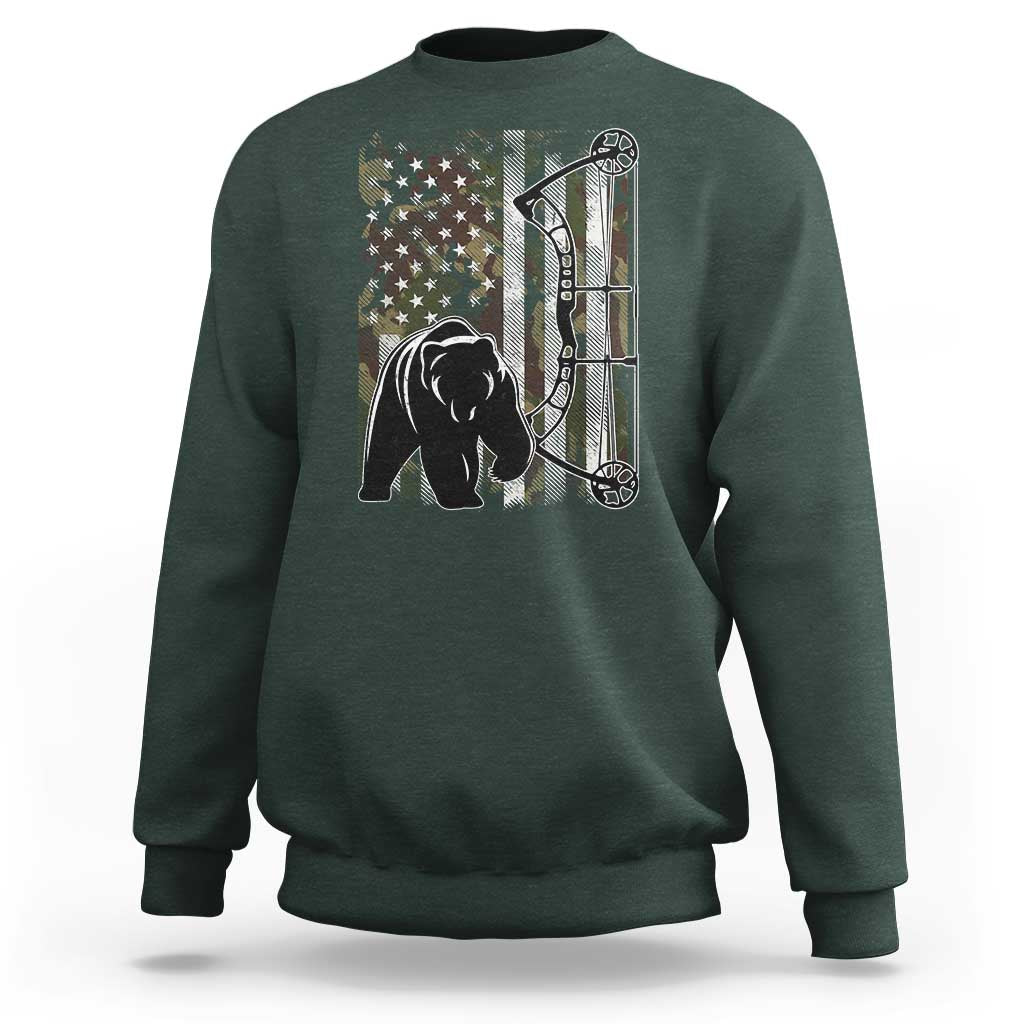 Bear Bowhunting Bow Archery Vintage Camo American Flag Sweatshirt - Wonder Print Shop