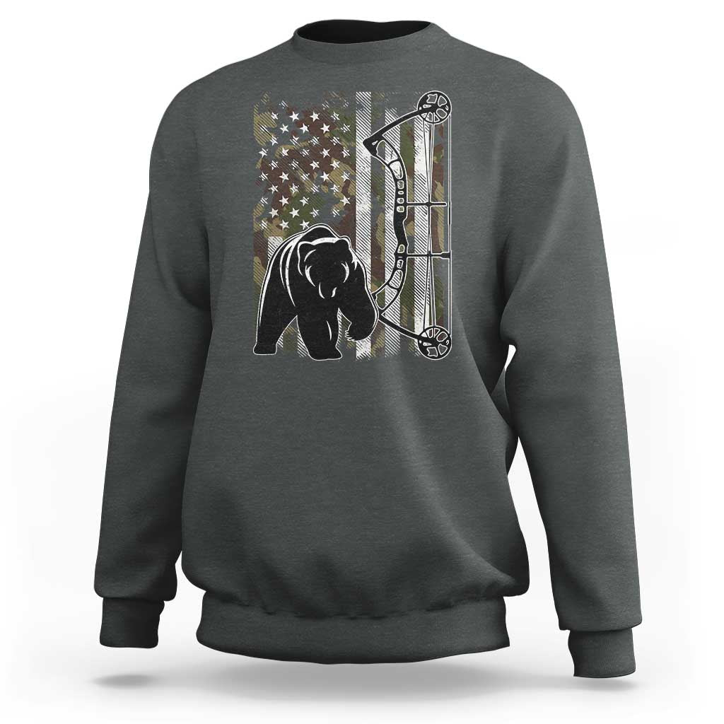 Bear Bowhunting Bow Archery Vintage Camo American Flag Sweatshirt - Wonder Print Shop