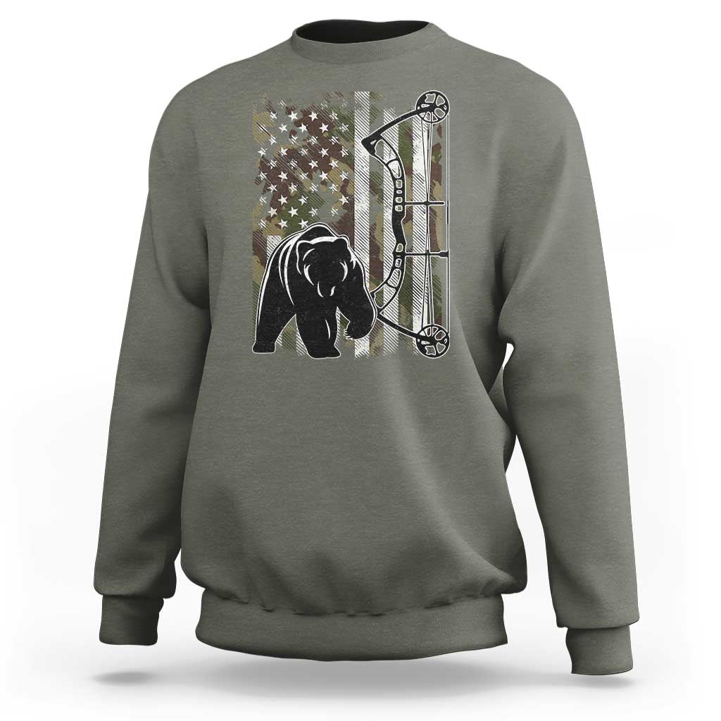 Bear Bowhunting Bow Archery Vintage Camo American Flag Sweatshirt - Wonder Print Shop