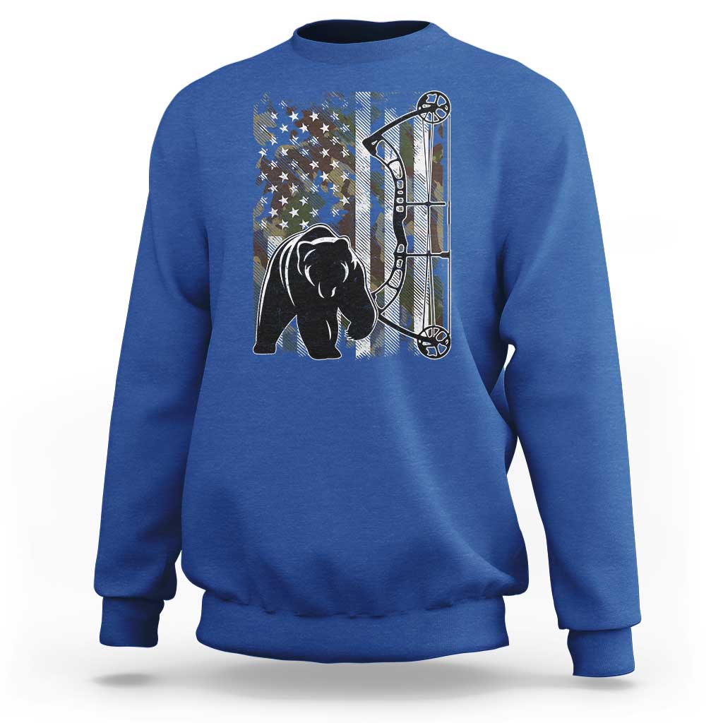 Bear Bowhunting Bow Archery Vintage Camo American Flag Sweatshirt - Wonder Print Shop