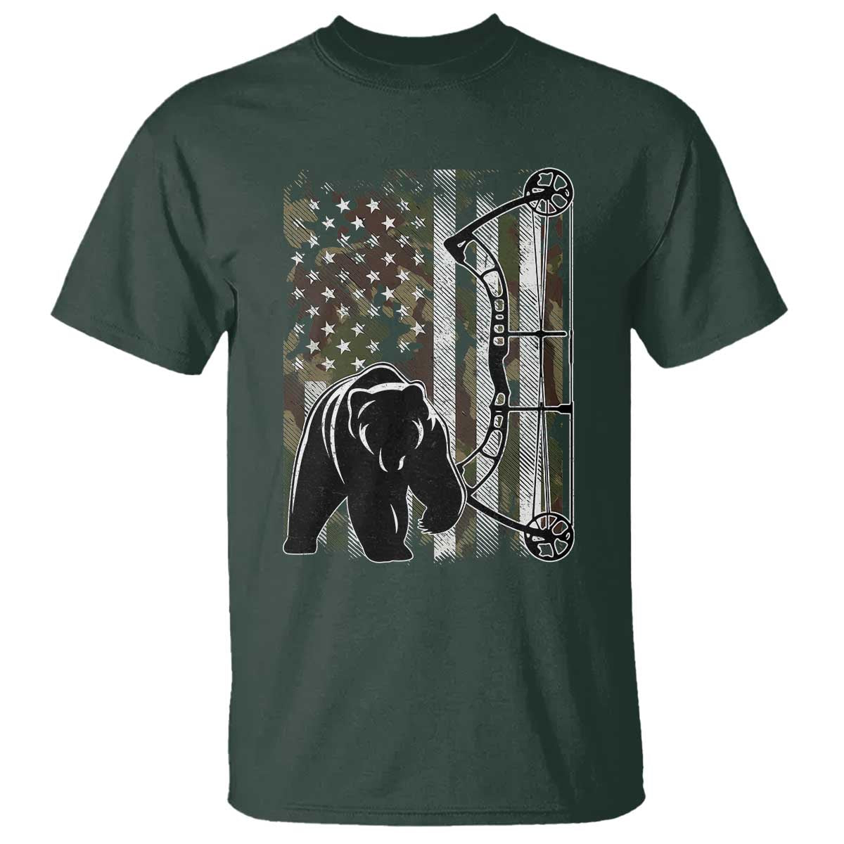 Bear Bowhunting Bow Archery Vintage Camo American Flag T Shirt - Wonder Print Shop