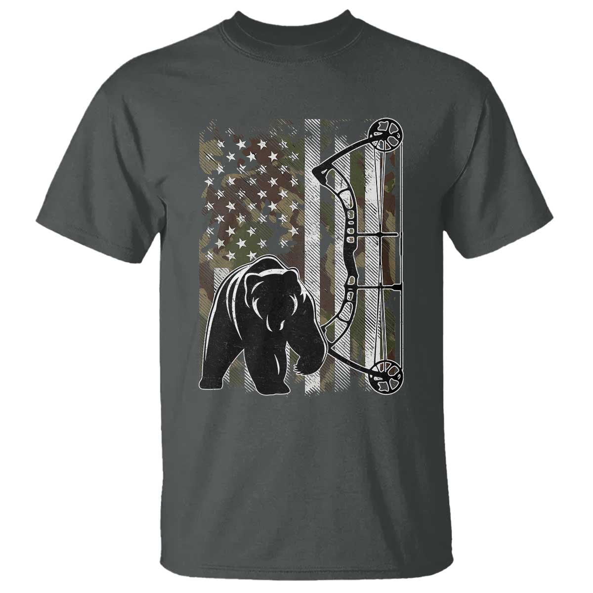Bear Bowhunting Bow Archery Vintage Camo American Flag T Shirt - Wonder Print Shop