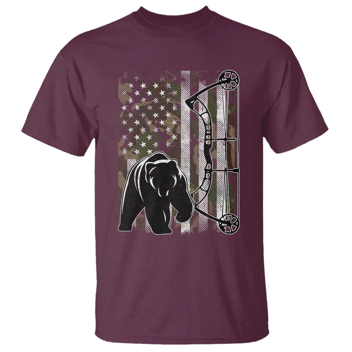 Bear Bowhunting Bow Archery Vintage Camo American Flag T Shirt - Wonder Print Shop