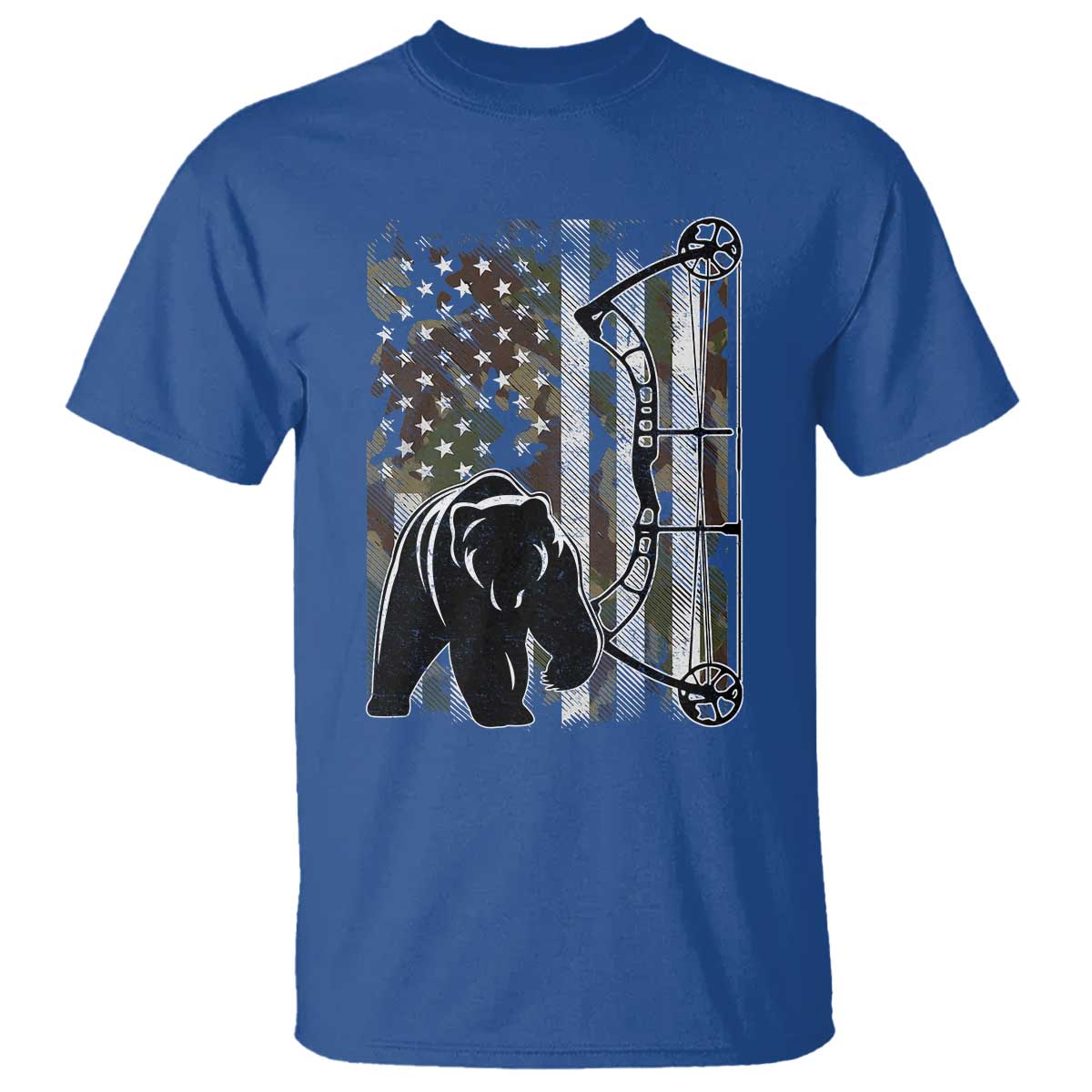 Bear Bowhunting Bow Archery Vintage Camo American Flag T Shirt - Wonder Print Shop