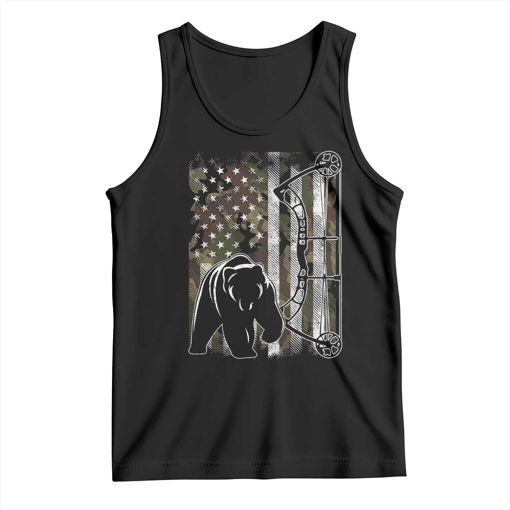 Bear Bowhunting Bow Archery Vintage Camo American Flag Tank Top - Wonder Print Shop