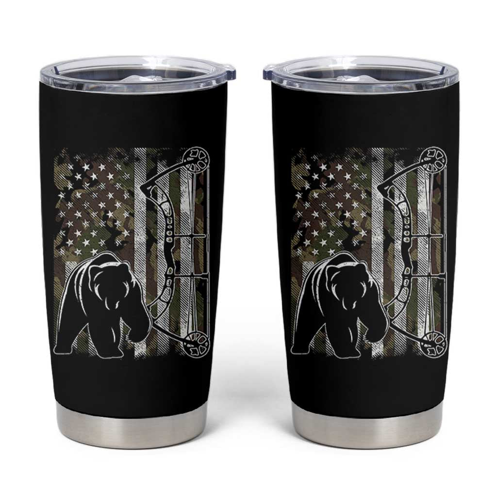 Bear Bowhunting Bow Archery Vintage Camo American Flag Tumbler Cup - Wonder Print Shop