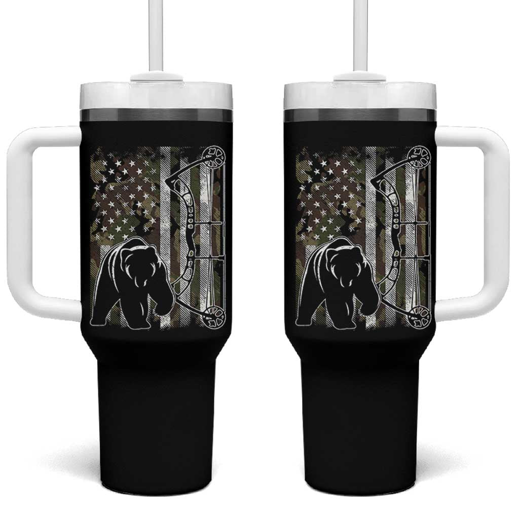 Bear Bowhunting Bow Archery Vintage Camo American Flag Tumbler With Handle - Wonder Print Shop