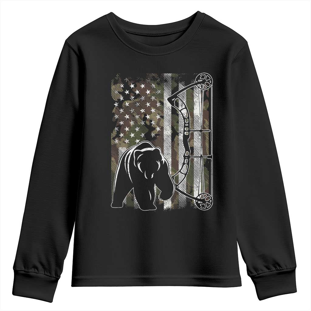 Bear Bowhunting Bow Archery Vintage Camo American Flag Youth Sweatshirt - Wonder Print Shop