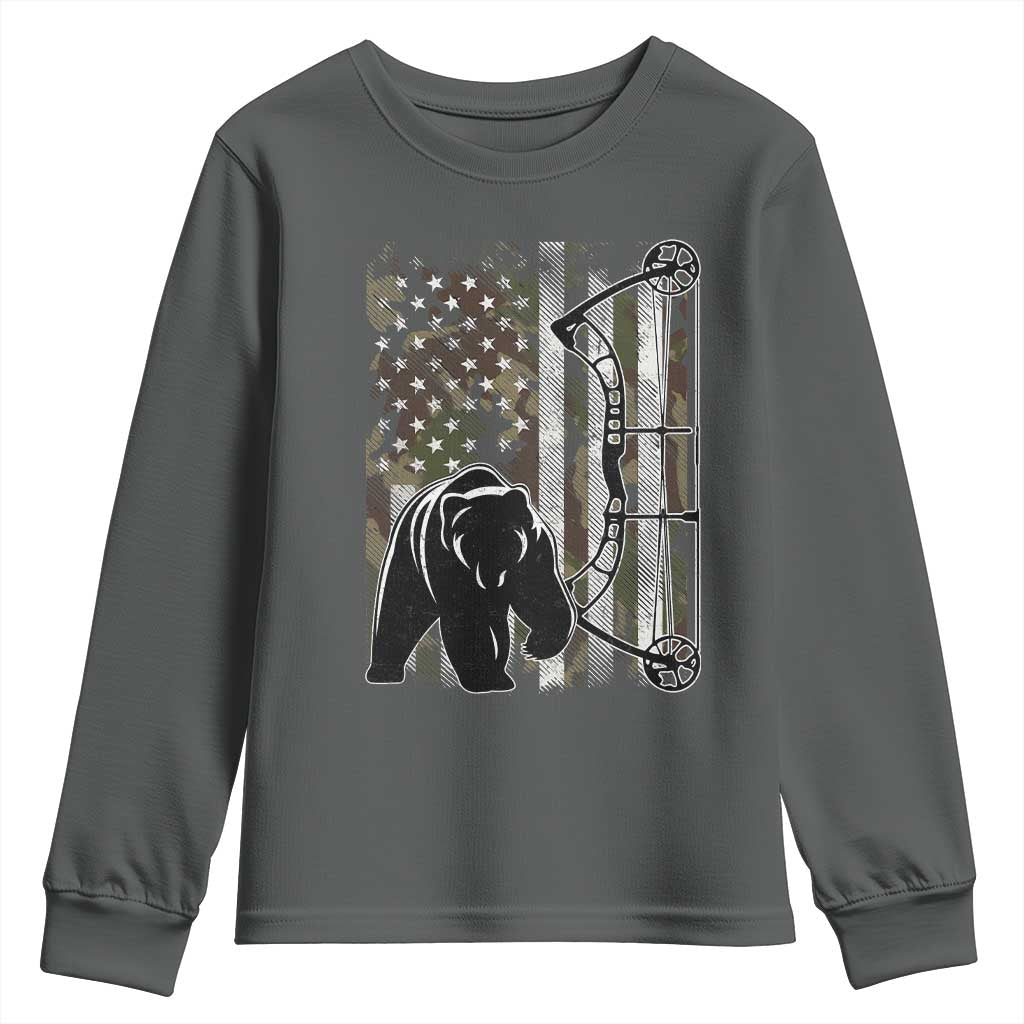 Bear Bowhunting Bow Archery Vintage Camo American Flag Youth Sweatshirt - Wonder Print Shop