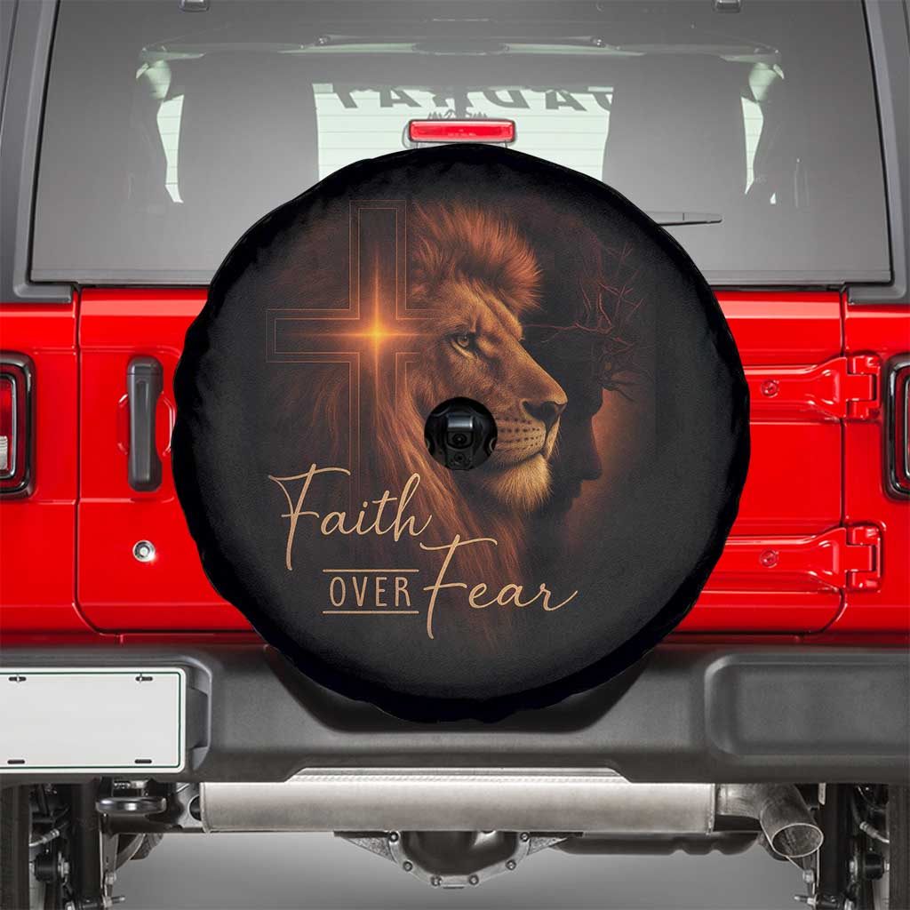 Faith Over Fear Spare Tire Cover Lion Of Judah Jesus Christian Religious - Wonder Print Shop