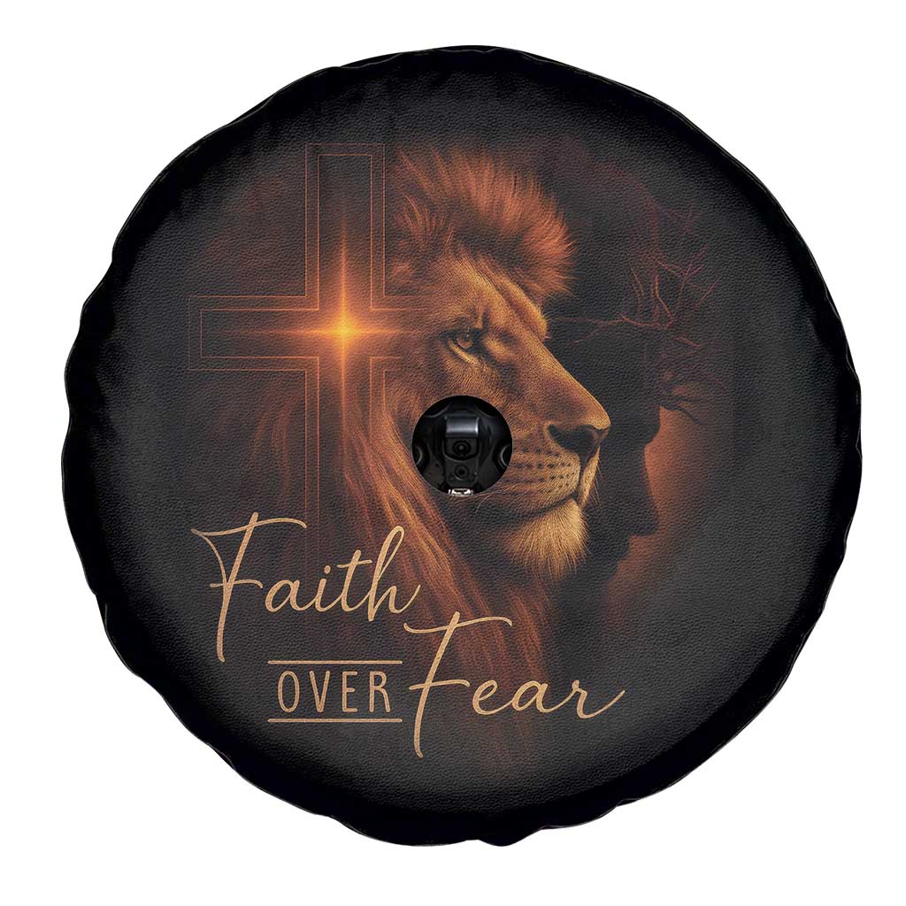 Faith Over Fear Spare Tire Cover Lion Of Judah Jesus Christian Religious - Wonder Print Shop