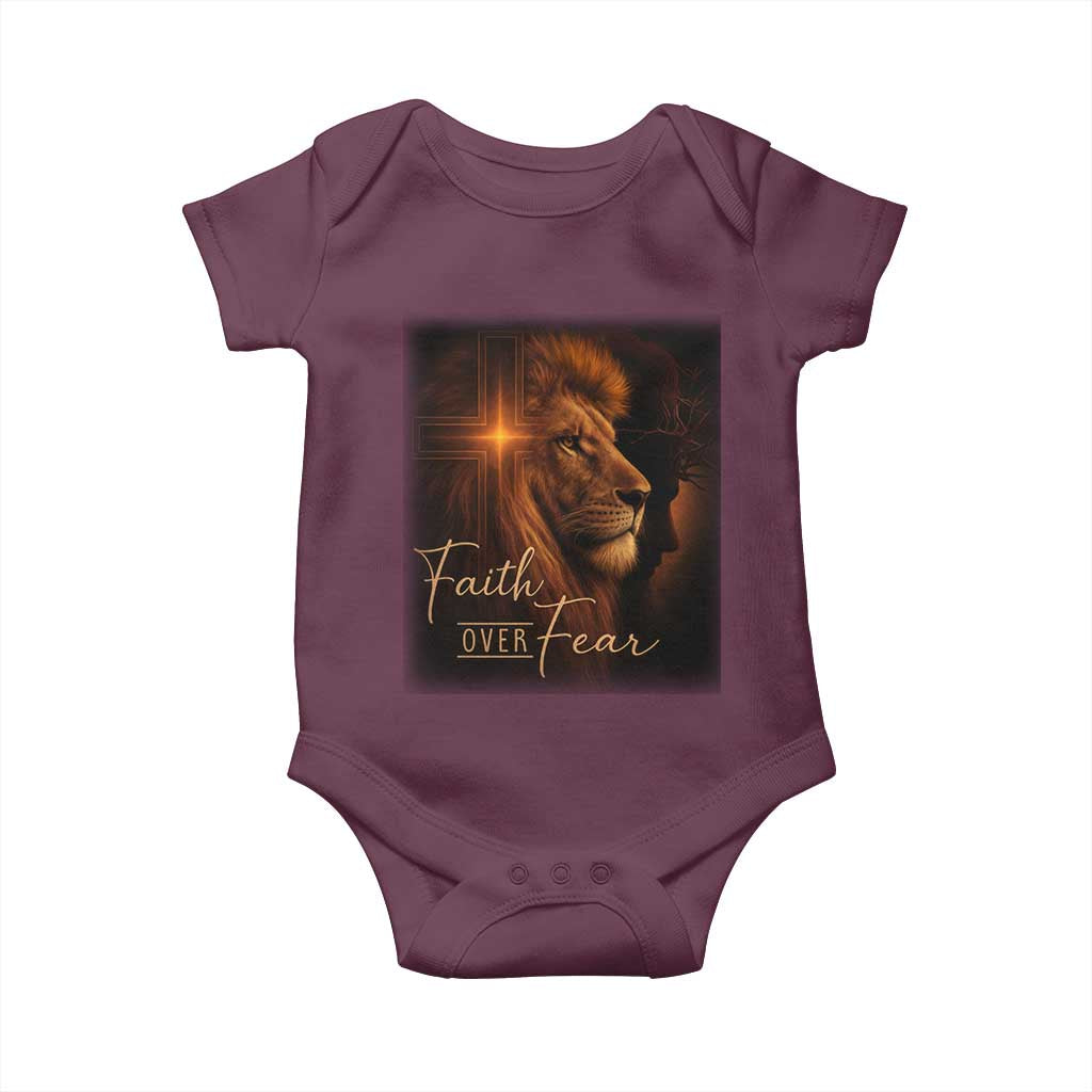 Faith Over Fear Baby Onesie Lion Of Judah Jesus Christian Religious - Wonder Print Shop