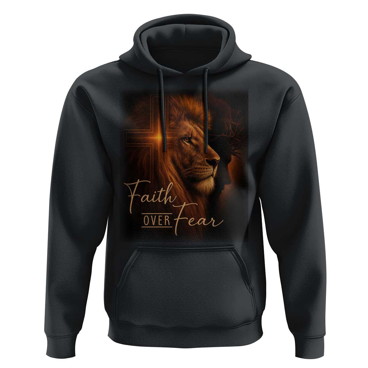 Faith Over Fear Hoodie Lion Of Judah Jesus Christian Religious - Wonder Print Shop