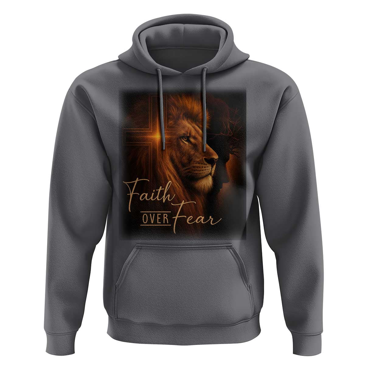 Faith Over Fear Hoodie Lion Of Judah Jesus Christian Religious - Wonder Print Shop