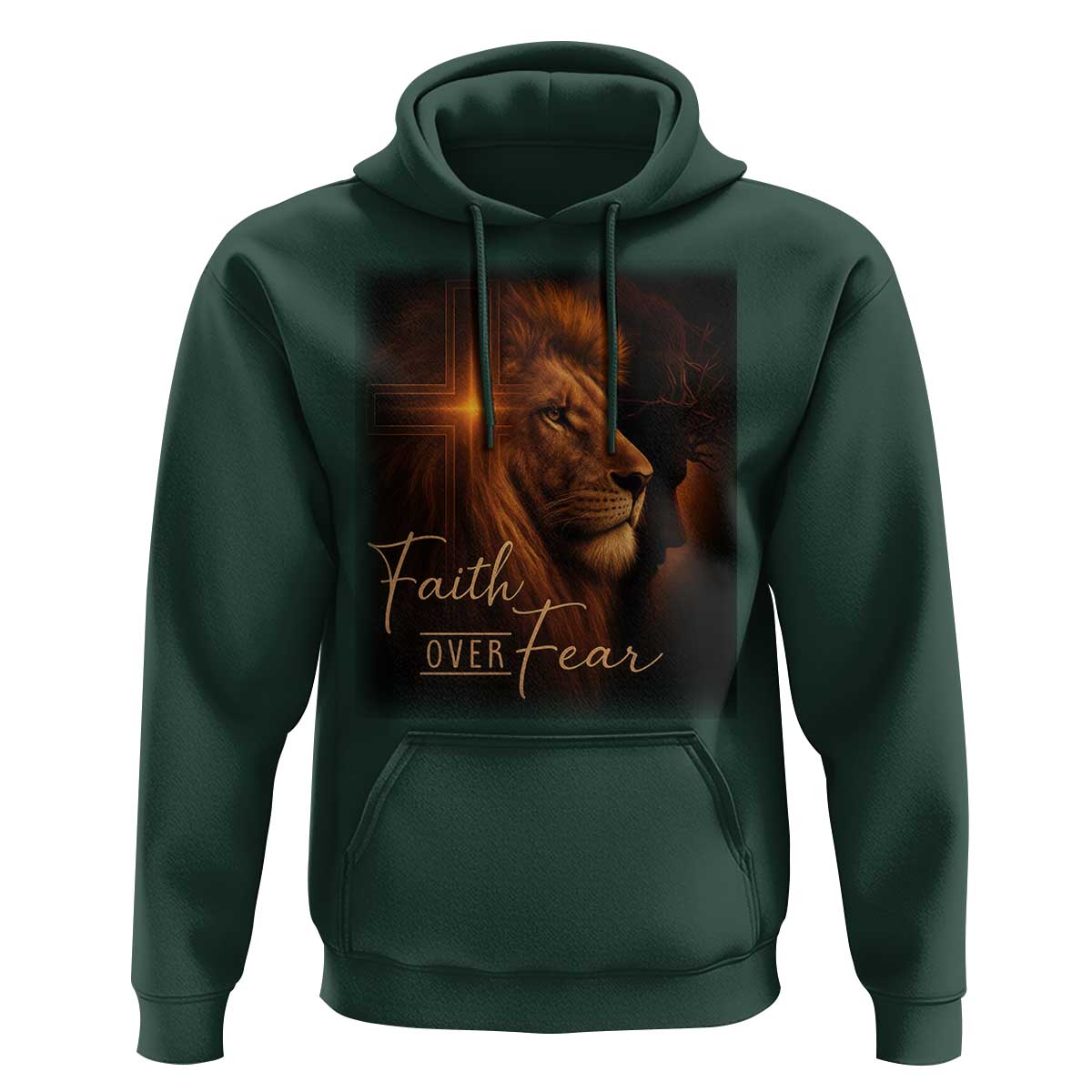 Faith Over Fear Hoodie Lion Of Judah Jesus Christian Religious - Wonder Print Shop