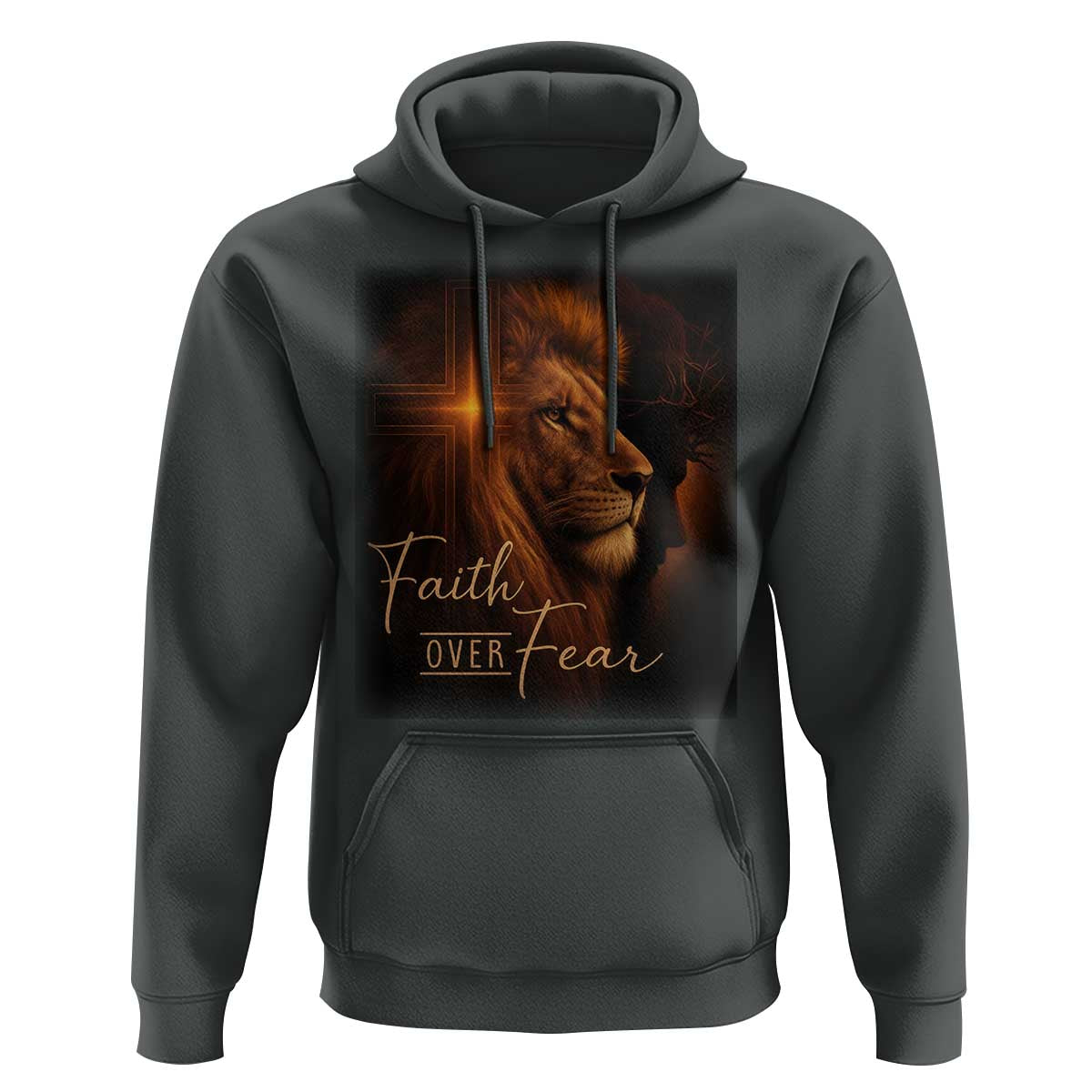 Faith Over Fear Hoodie Lion Of Judah Jesus Christian Religious - Wonder Print Shop