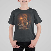 Faith Over Fear T Shirt For Kid Lion Of Judah Jesus Christian Religious - Wonder Print Shop