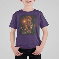 Faith Over Fear T Shirt For Kid Lion Of Judah Jesus Christian Religious - Wonder Print Shop