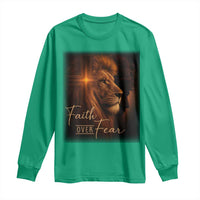 Faith Over Fear Long Sleeve Shirt Lion Of Judah Jesus Christian Religious - Wonder Print Shop