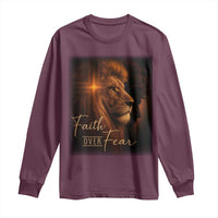 Faith Over Fear Long Sleeve Shirt Lion Of Judah Jesus Christian Religious - Wonder Print Shop
