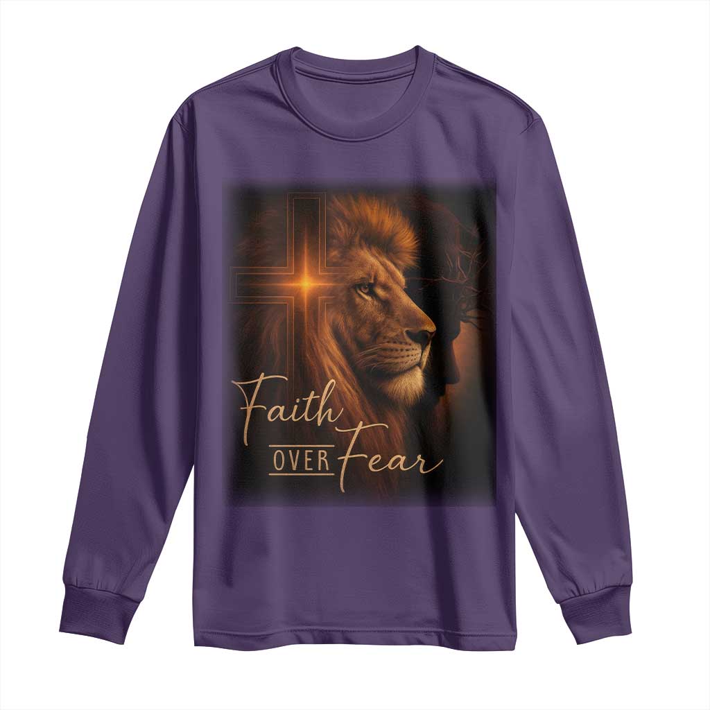Faith Over Fear Long Sleeve Shirt Lion Of Judah Jesus Christian Religious - Wonder Print Shop
