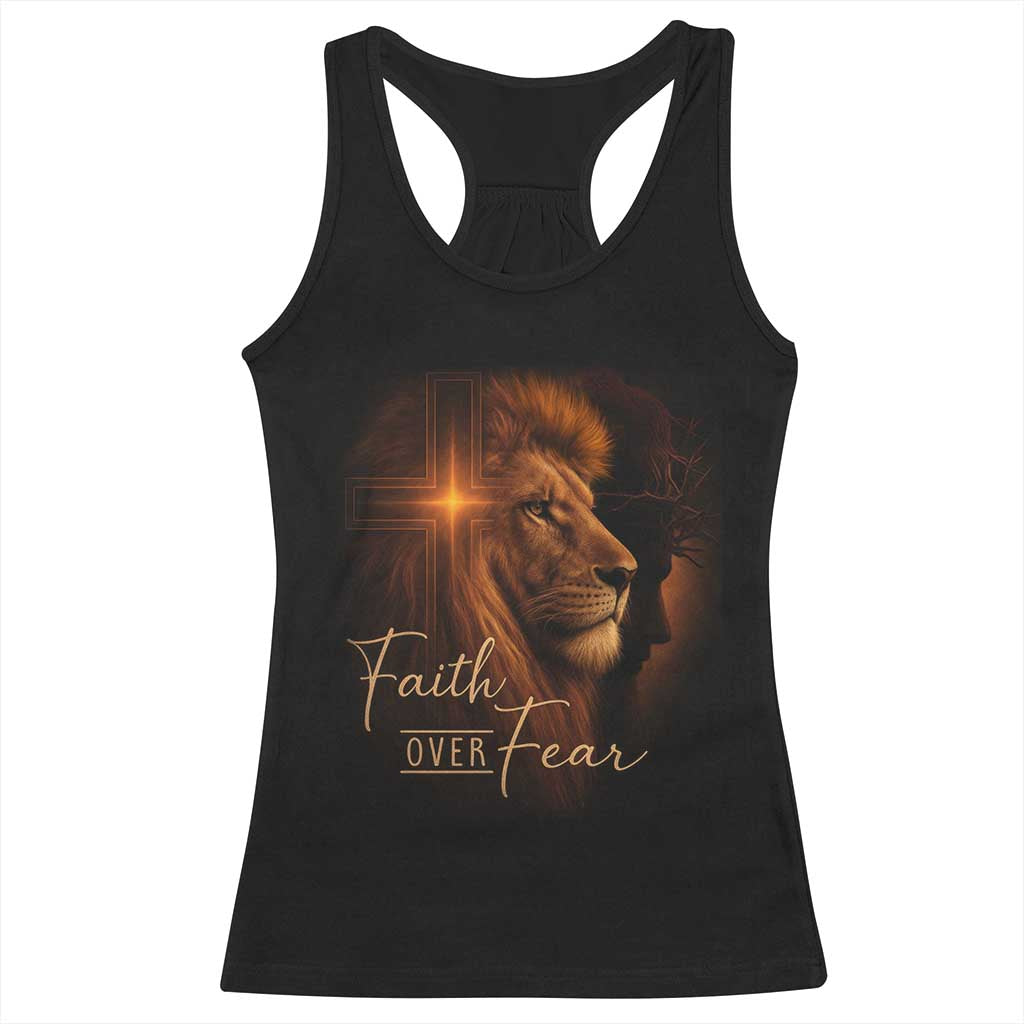 Faith Over Fear Racerback Tank Top Lion Of Judah Jesus Christian Religious - Wonder Print Shop