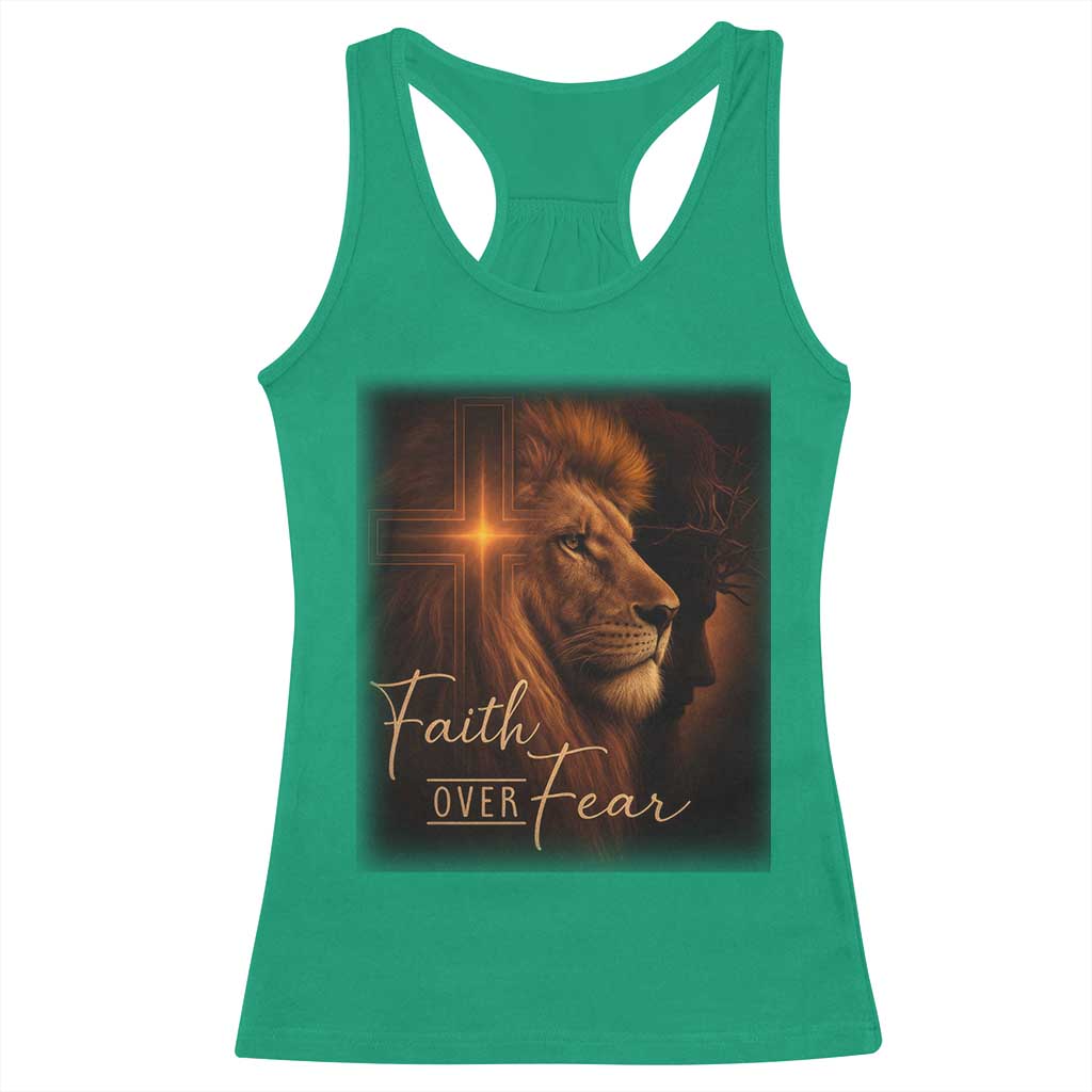 Faith Over Fear Racerback Tank Top Lion Of Judah Jesus Christian Religious - Wonder Print Shop