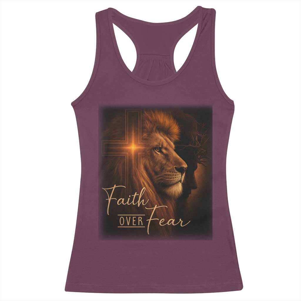 Faith Over Fear Racerback Tank Top Lion Of Judah Jesus Christian Religious - Wonder Print Shop