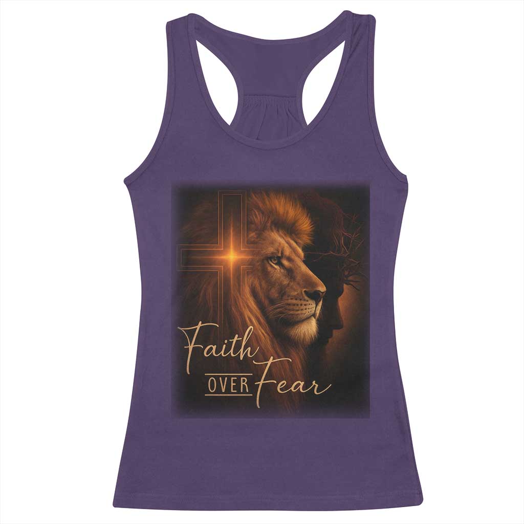 Faith Over Fear Racerback Tank Top Lion Of Judah Jesus Christian Religious - Wonder Print Shop