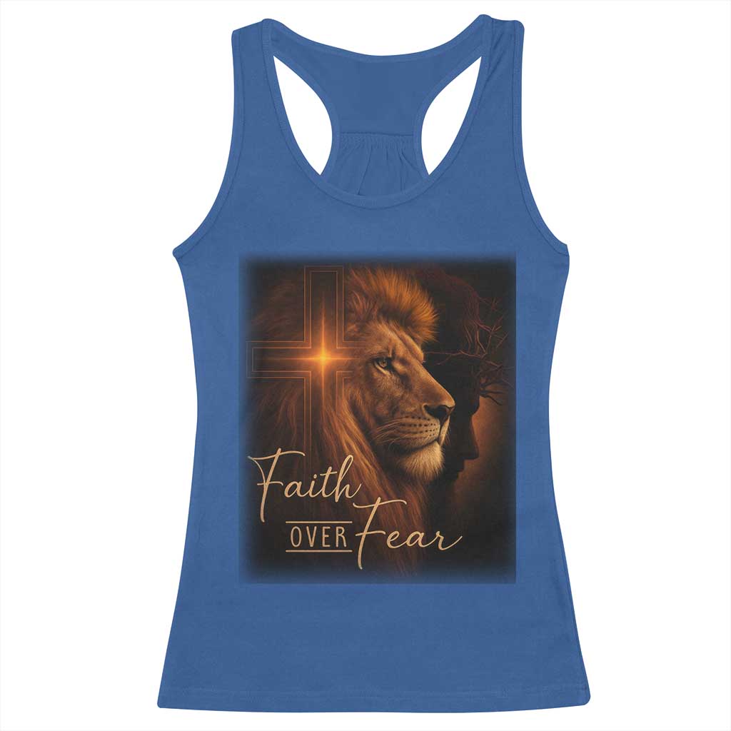 Faith Over Fear Racerback Tank Top Lion Of Judah Jesus Christian Religious - Wonder Print Shop