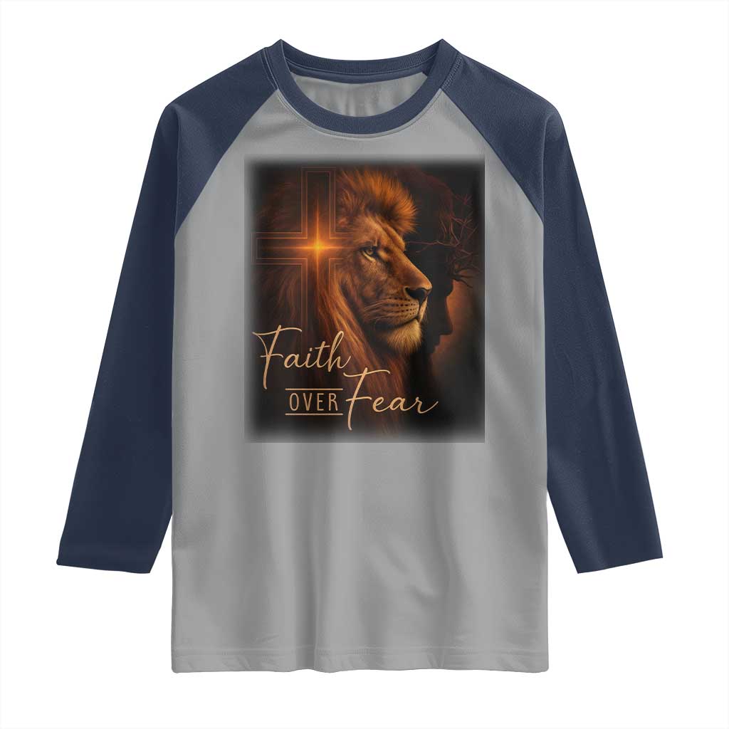 Faith Over Fear Raglan Shirt Lion Of Judah Jesus Christian Religious - Wonder Print Shop
