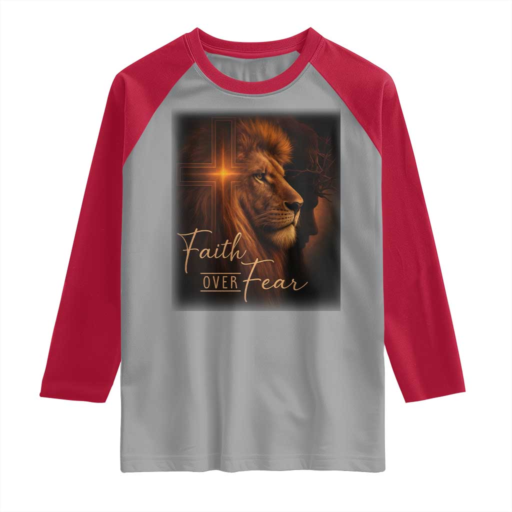 Faith Over Fear Raglan Shirt Lion Of Judah Jesus Christian Religious - Wonder Print Shop