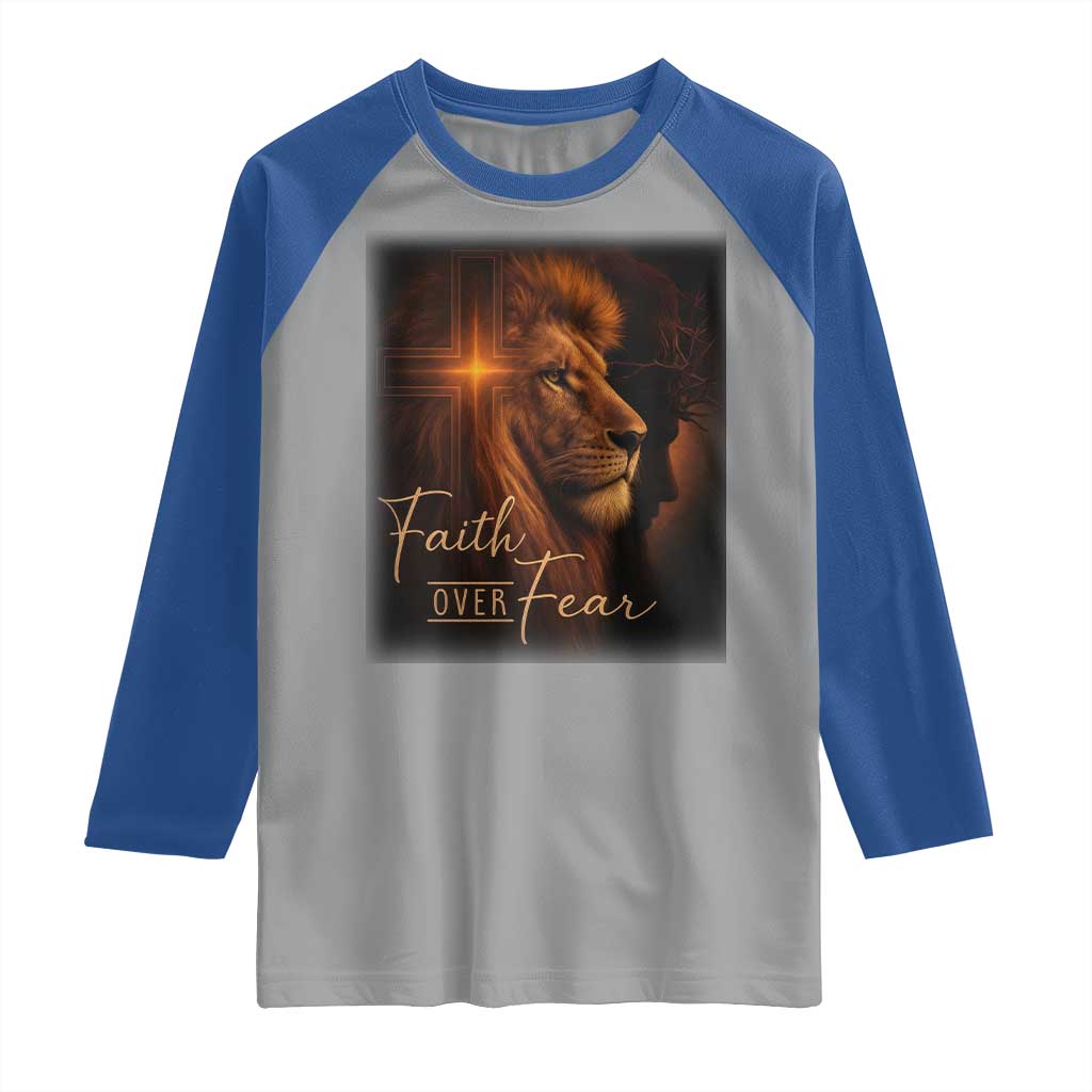 Faith Over Fear Raglan Shirt Lion Of Judah Jesus Christian Religious - Wonder Print Shop