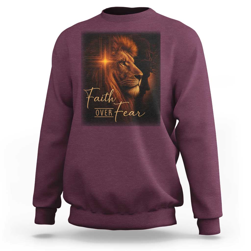 Faith Over Fear Sweatshirt Lion Of Judah Jesus Christian Religious - Wonder Print Shop