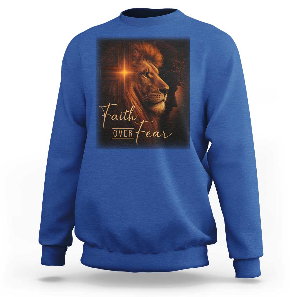 Faith Over Fear Sweatshirt Lion Of Judah Jesus Christian Religious - Wonder Print Shop