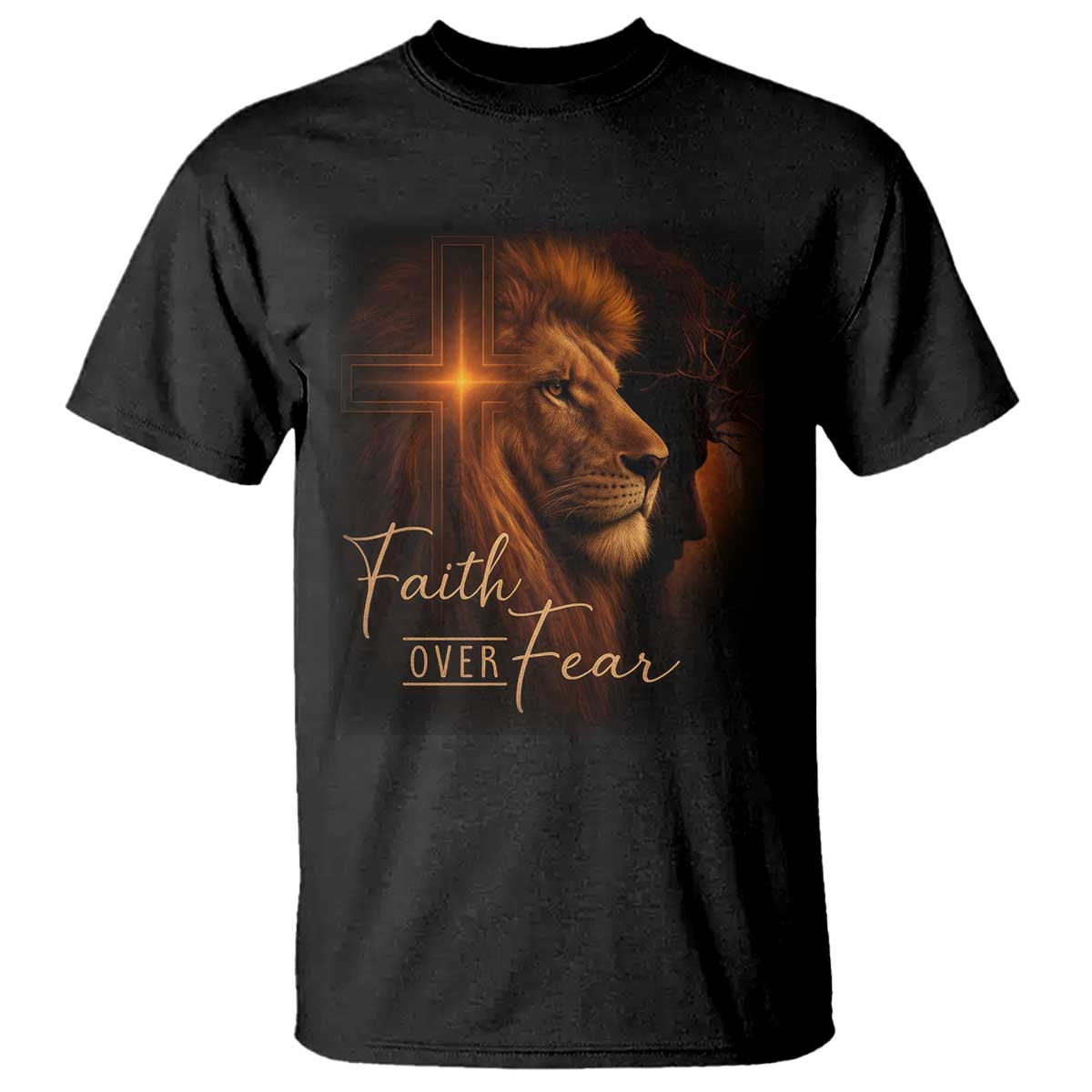 Faith Over Fear T Shirt Lion Of Judah Jesus Christian Religious - Wonder Print Shop