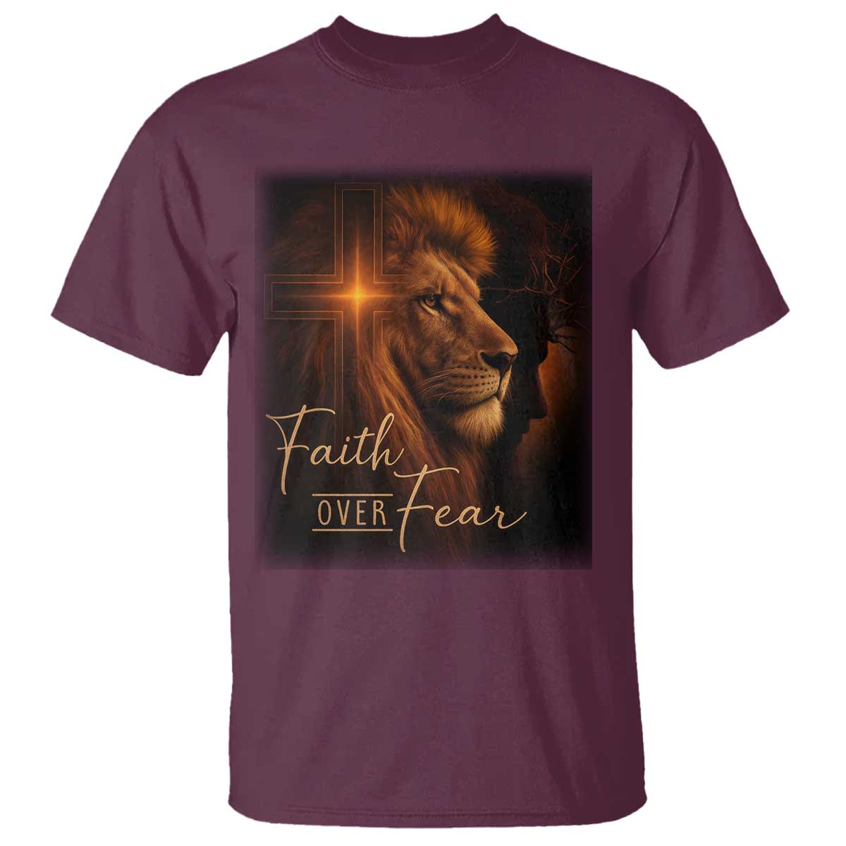 Faith Over Fear T Shirt Lion Of Judah Jesus Christian Religious - Wonder Print Shop