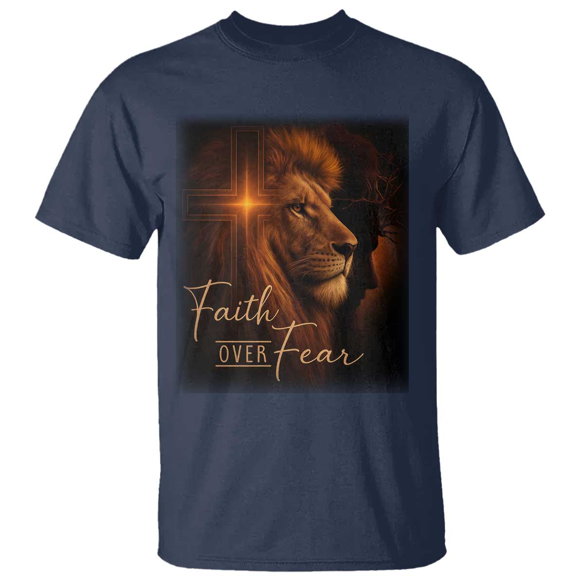 Faith Over Fear T Shirt Lion Of Judah Jesus Christian Religious - Wonder Print Shop