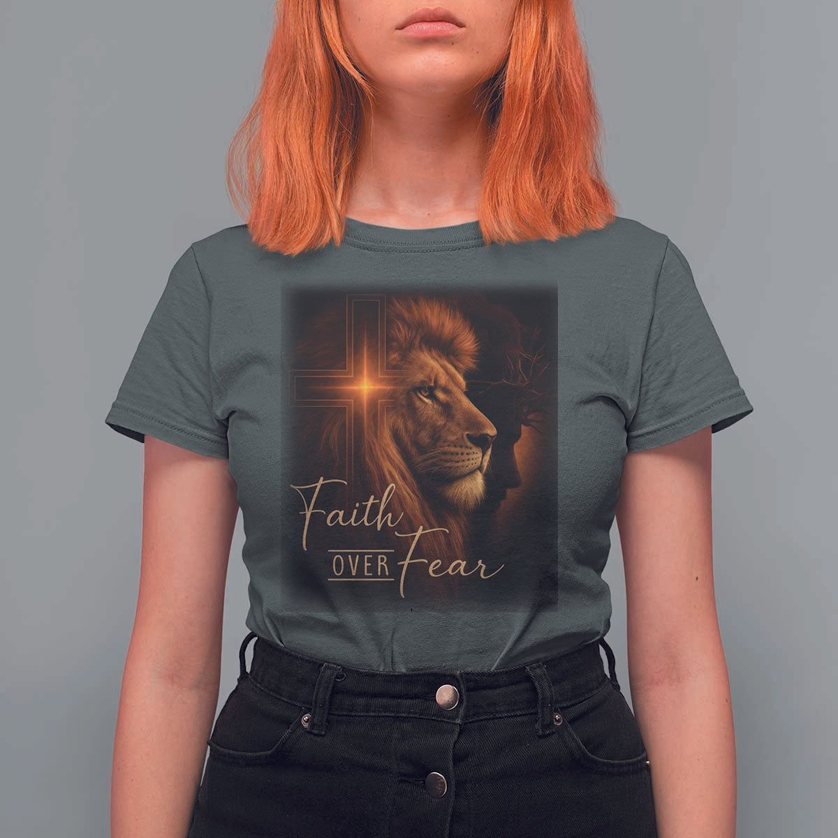 Faith Over Fear T Shirt For Women Lion Of Judah Jesus Christian Religious - Wonder Print Shop