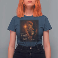 Faith Over Fear T Shirt For Women Lion Of Judah Jesus Christian Religious - Wonder Print Shop