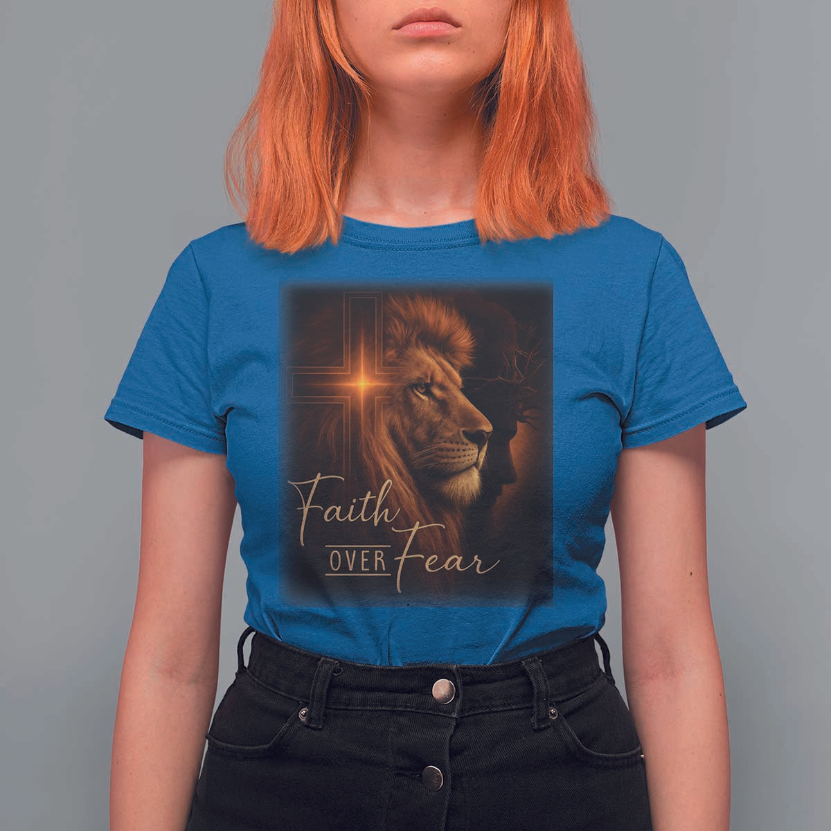 Faith Over Fear T Shirt For Women Lion Of Judah Jesus Christian Religious - Wonder Print Shop