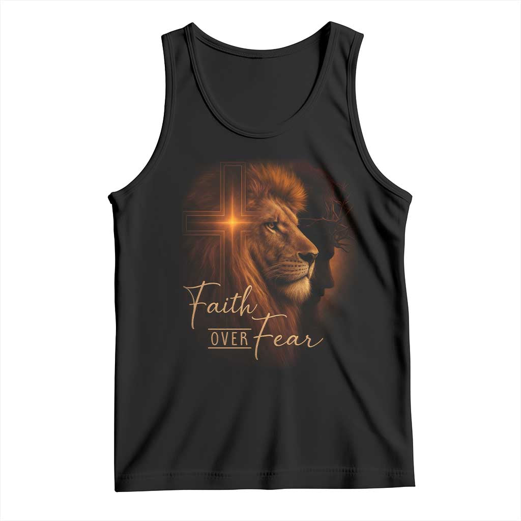 Faith Over Fear Tank Top Lion Of Judah Jesus Christian Religious - Wonder Print Shop