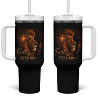 Faith Over Fear Tumbler With Handle Lion Of Judah Jesus Christian Religious - Wonder Print Shop