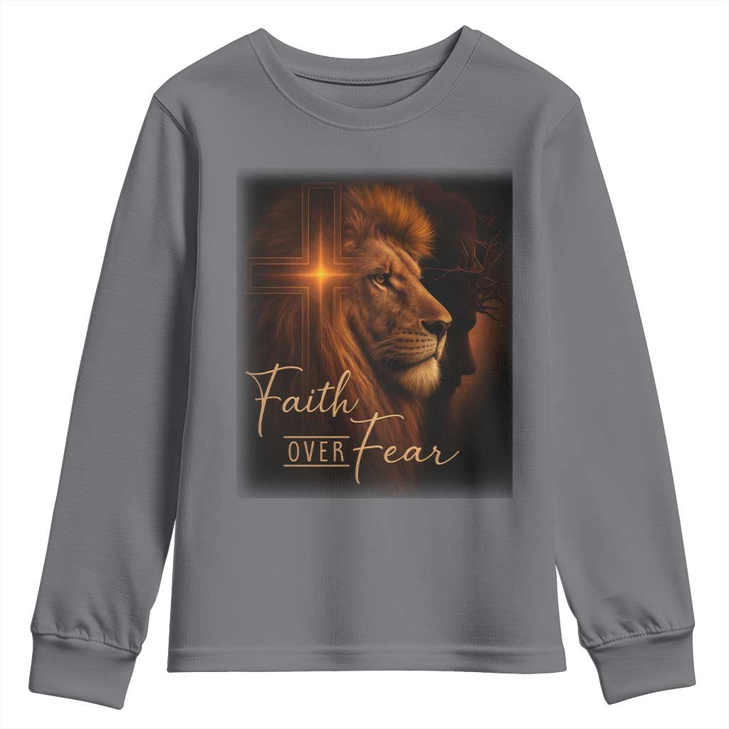 Faith Over Fear Youth Sweatshirt Lion Of Judah Jesus Christian Religious - Wonder Print Shop